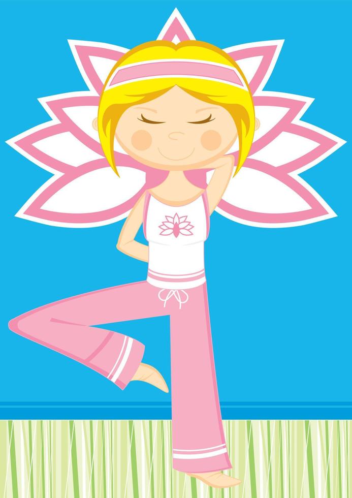 mignonne dessin animé méditer yoga fille illustration vecteur