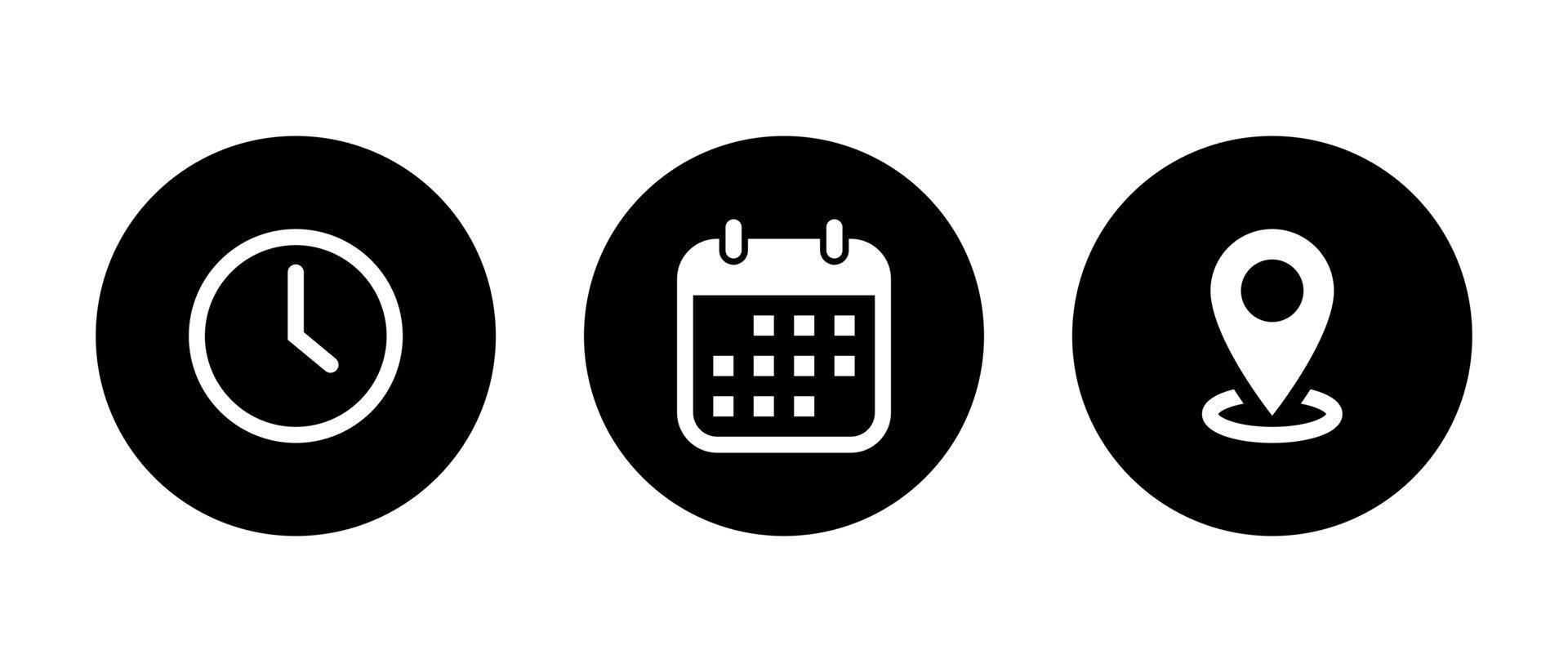 temps, date, et adresse icône vecteur isolé sur cercle Contexte