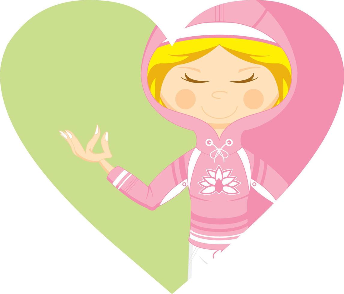 mignonne dessin animé méditer yoga fille dans sweat à capuche illustration vecteur