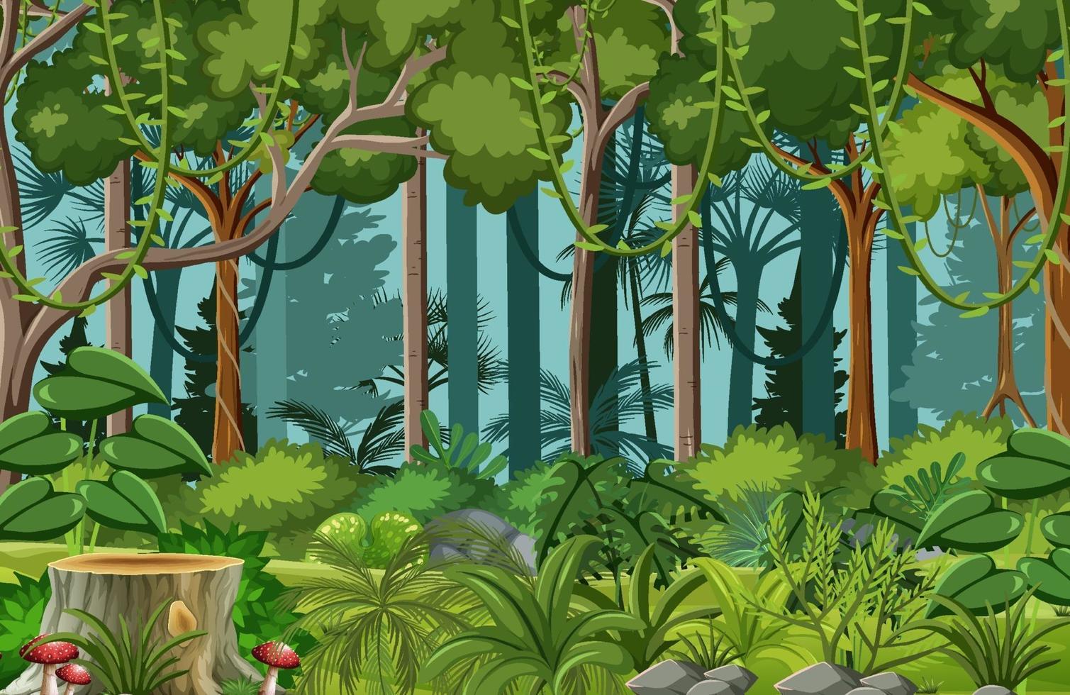 scène de forêt avec liane et nombreux arbres vecteur