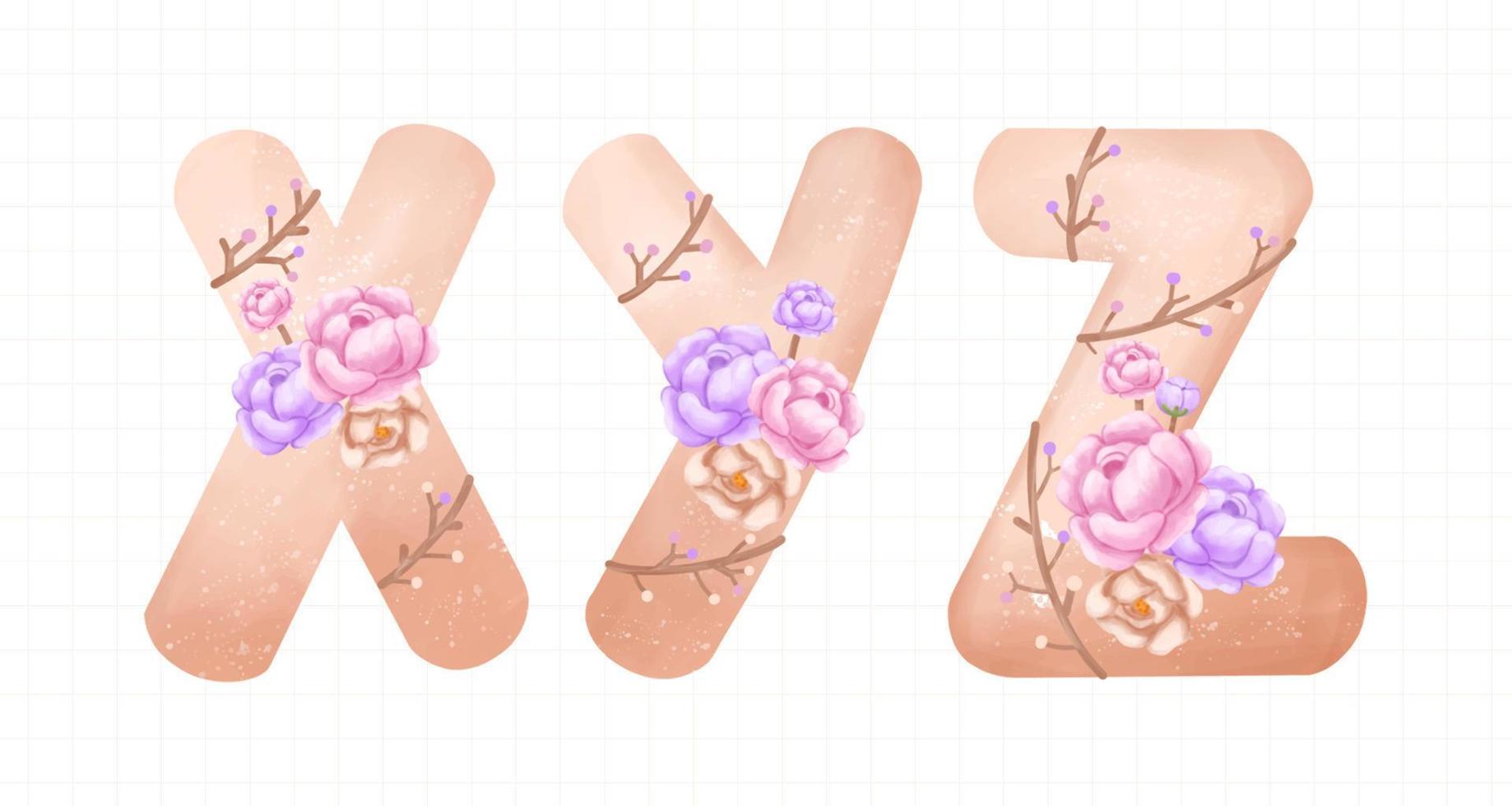 magnifique alphabets avec pivoines vecteur