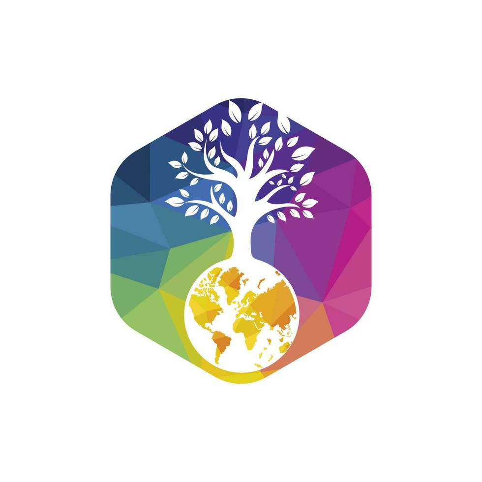 modèle de conception de logo vectoriel arbre globe. planète et symbole ou icône écologique.