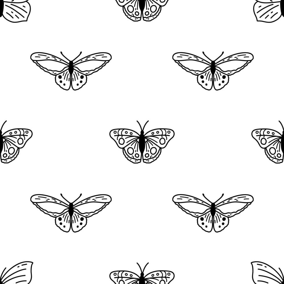 modèle sans couture avec des papillons de doodle. fond vectoriel dessiné à la main avec des insectes, illustration de ligne, collection entomologique