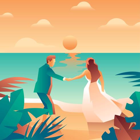 Vecteur d'éléments de mariage plage