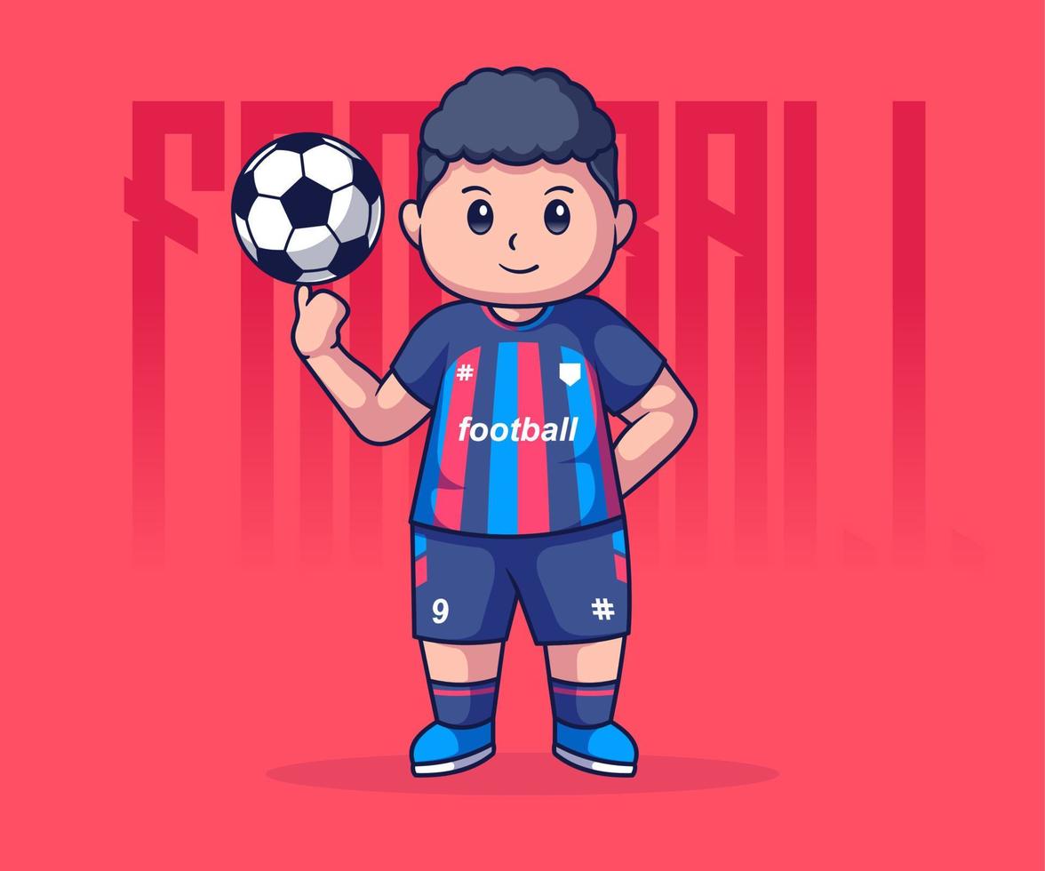 professionnel football joueur chibi personnage vecteur illustration, mignonne plat dessin animé concept.