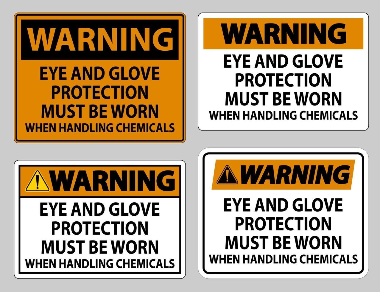 panneau d'avertissement des lunettes de protection et des gants doivent être portés lors de la manipulation de produits chimiques vecteur