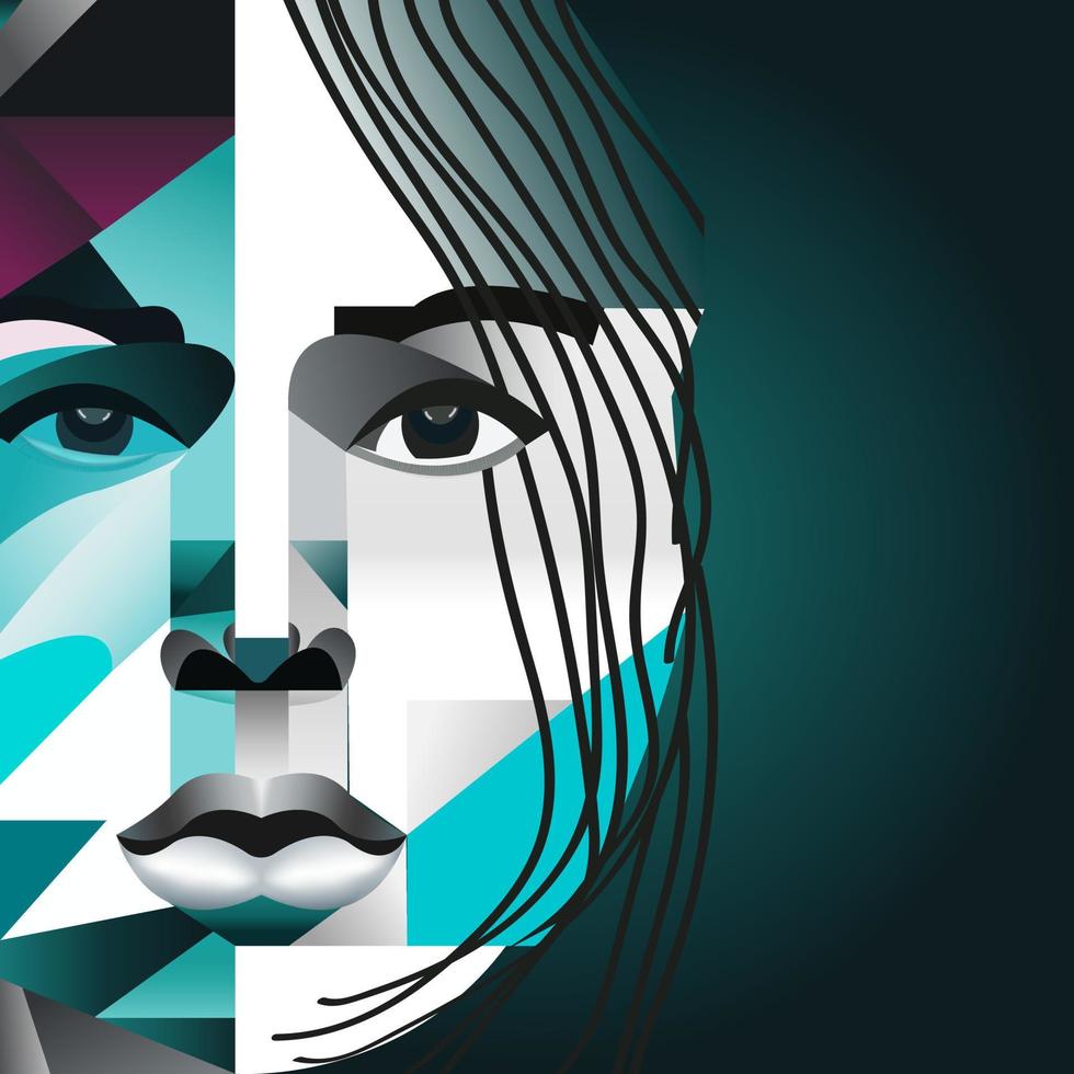 femme Humain visage dans abstrait style, cubique portrait dessin pour graphique, affiche, bannière vecteur