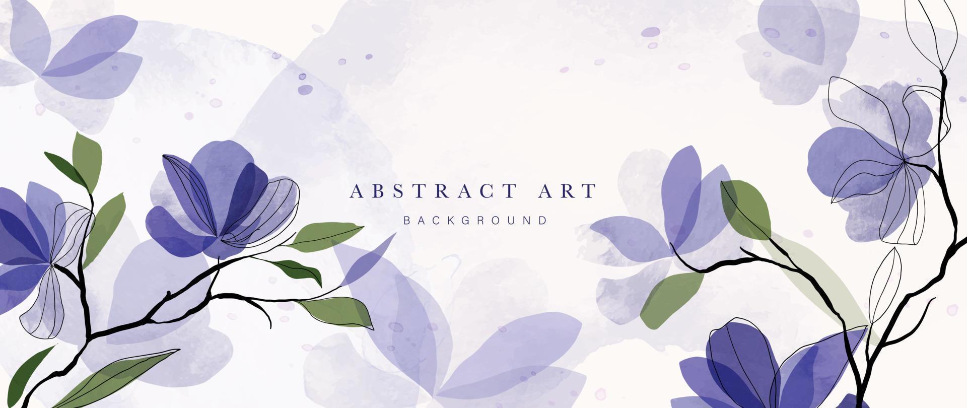 abstrait floral art Contexte vecteur. botanique aquarelle main peint bleu fleurs et feuille branche avec ligne art. conception pour fond d'écran, bannière, imprimer, affiche, couverture, salutation et invitation carte. vecteur