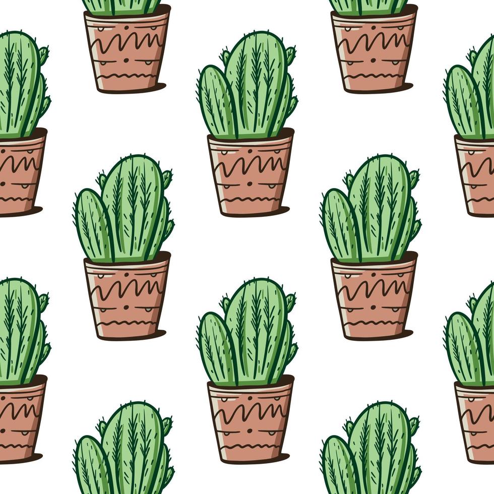 cactus dans pot. sans couture modèle. dessin animé style vecteur illustration. isolé sur blanc Contexte.