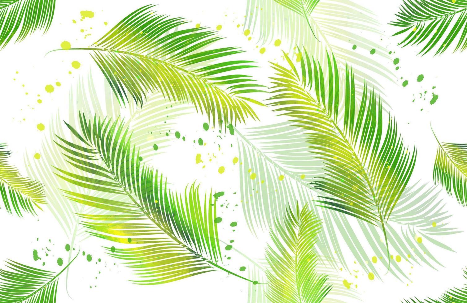 vert jaunâtre paume feuilles avec aquarelle texture vecteur