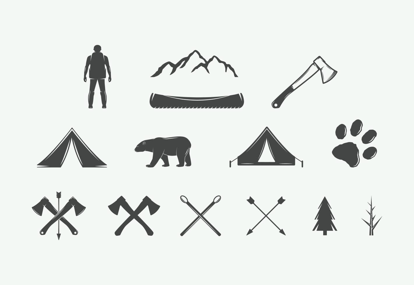 ensemble de ancien camping Extérieur et aventure éléments. pouvez être utilisé logos, insignes, Étiquettes, emblèmes, Des marques et conception éléments. graphique art. vecteur