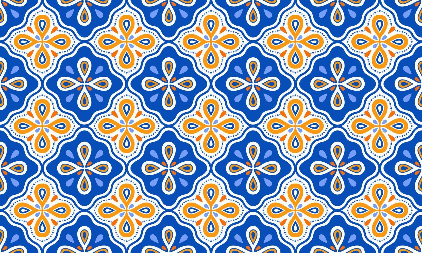 ethnique abstrait Contexte mignonne Orange bleu fleur géométrique tribal ikat populaire motif arabe Oriental originaire de modèle traditionnel conception tapis fond d'écran Vêtements en tissu emballage impression batik populaire vecteur