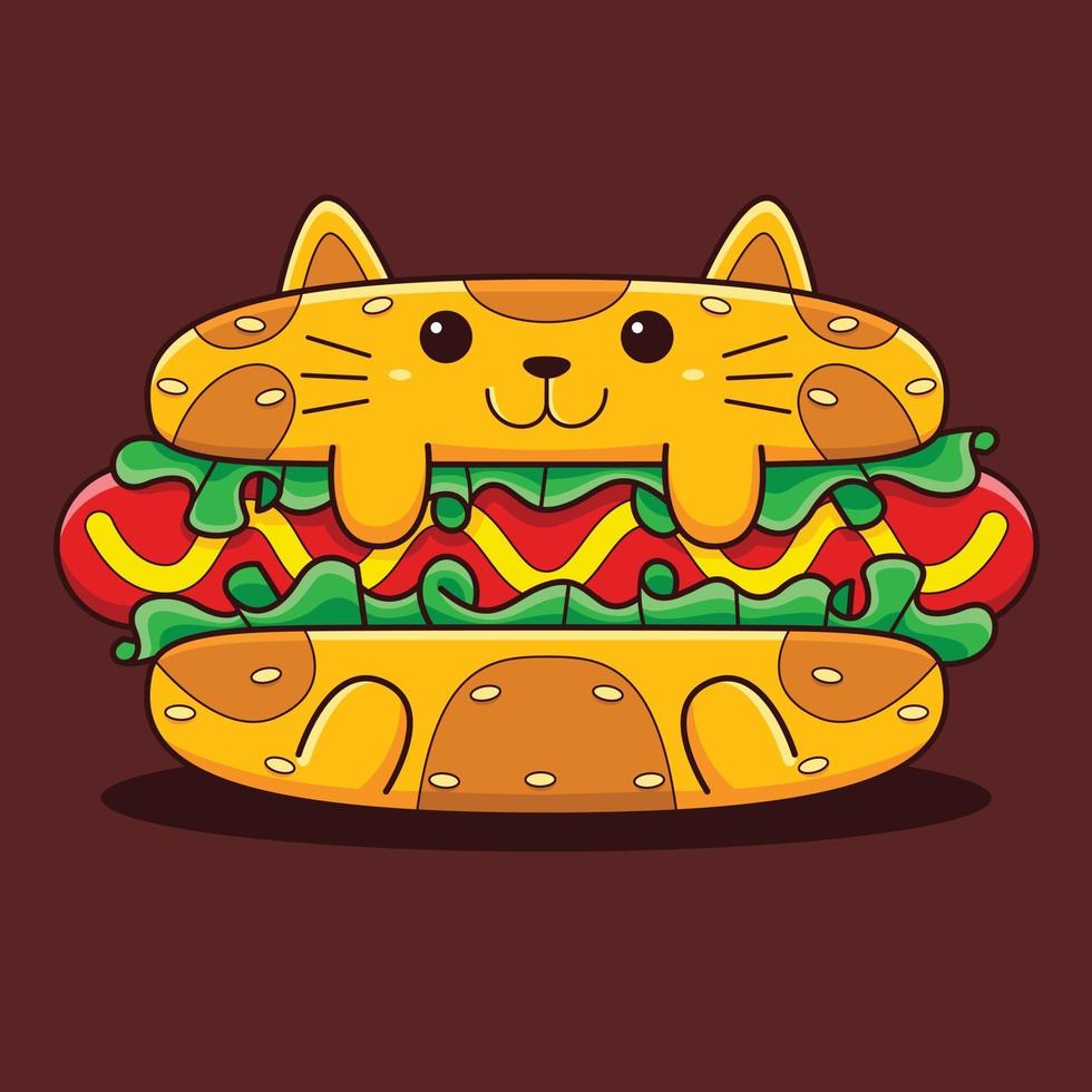 illustration de chat mignon hot-dog avec style cartoon plat. vecteur