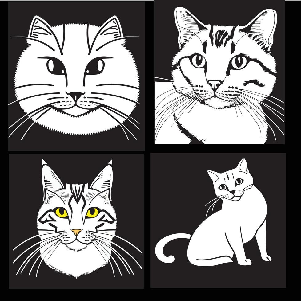 4 mignonne chat vecteur ligne art travail.