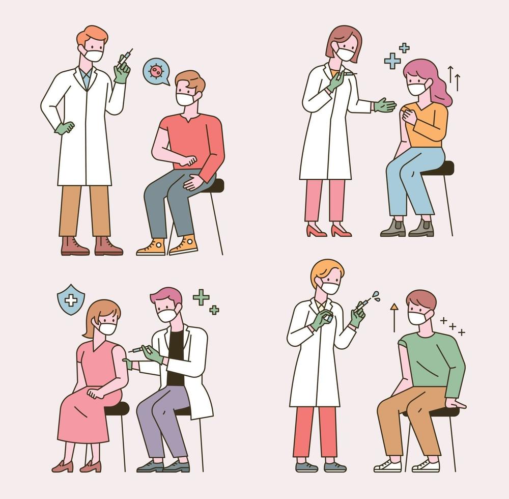 les personnes qui se font vacciner contre le coronavirus. illustration vectorielle minimale de style design plat. vecteur