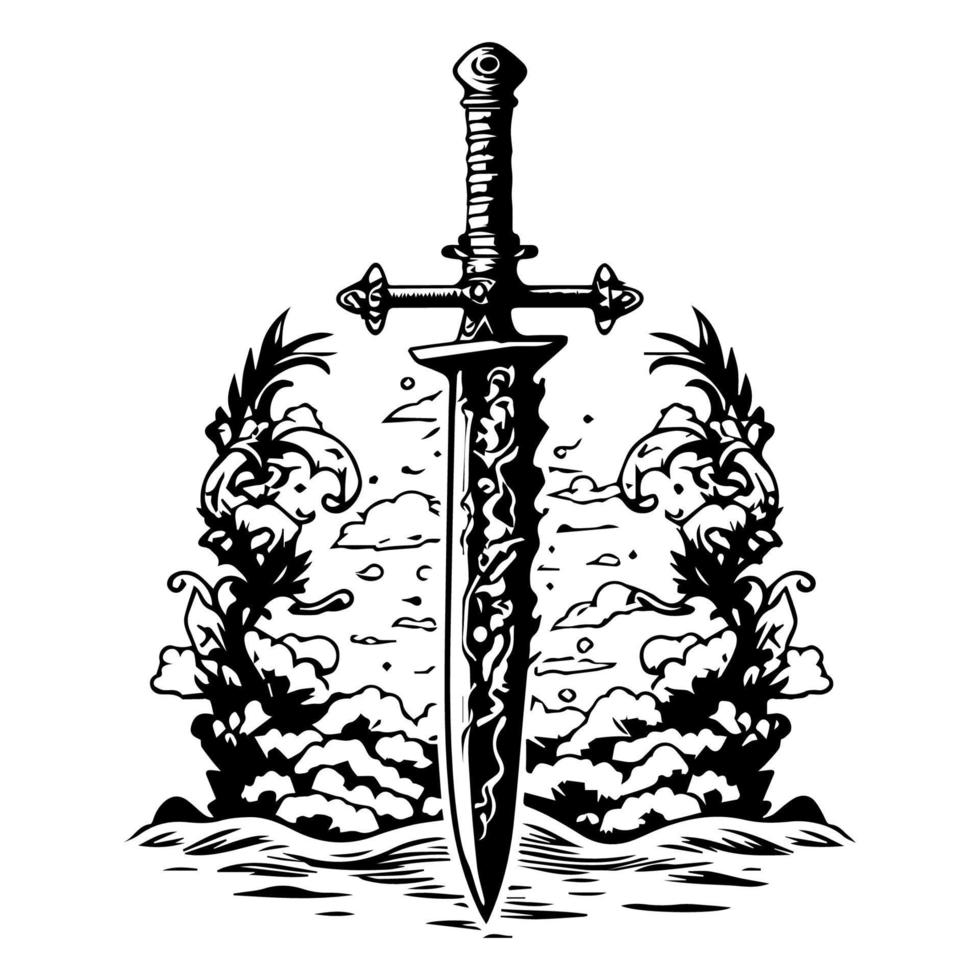 épée logo silhouette collection ensemble main tiré illustration vecteur