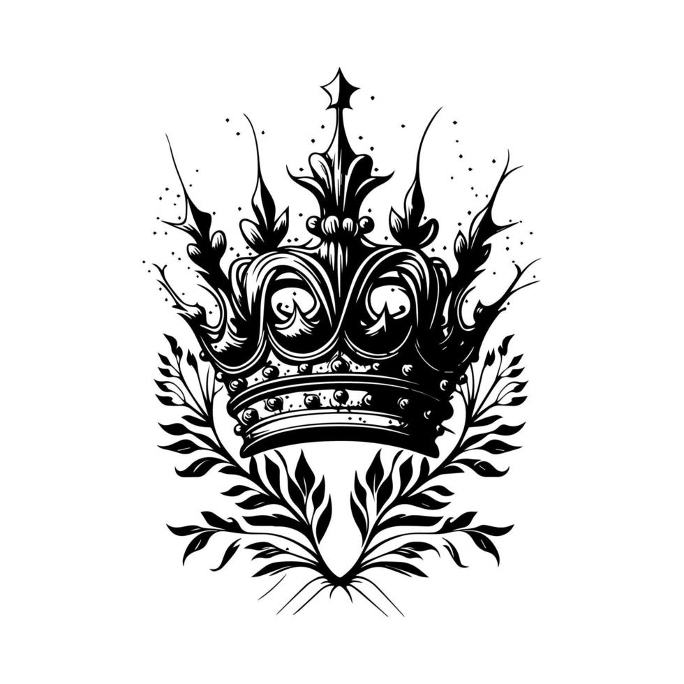 une magnifique couronne dans noir et blanc ligne art, main tiré illustration, en forme pour une Roi ou reine vecteur