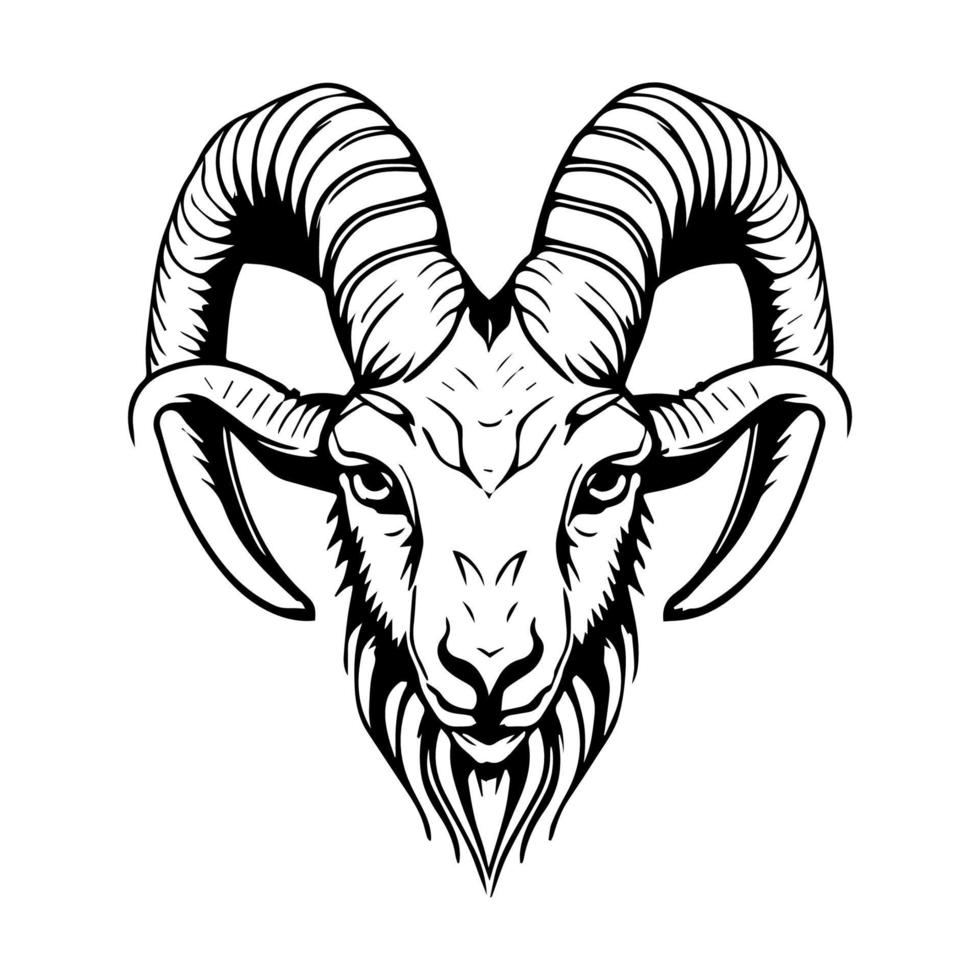 intrigant et puissant main tiré ligne art illustration de une chèvre tête logo, mettant en valeur force et symbolisme vecteur