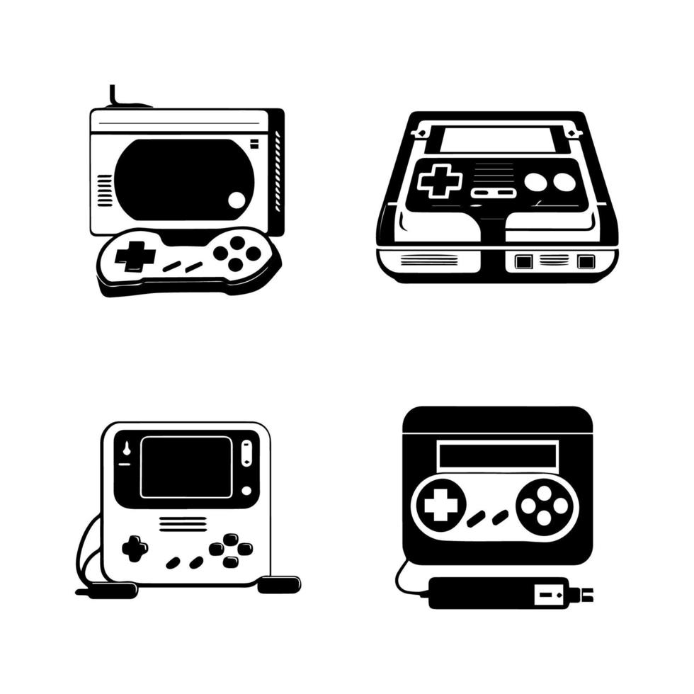 jeu console logo silhouette collection ensemble main tiré illustration vecteur