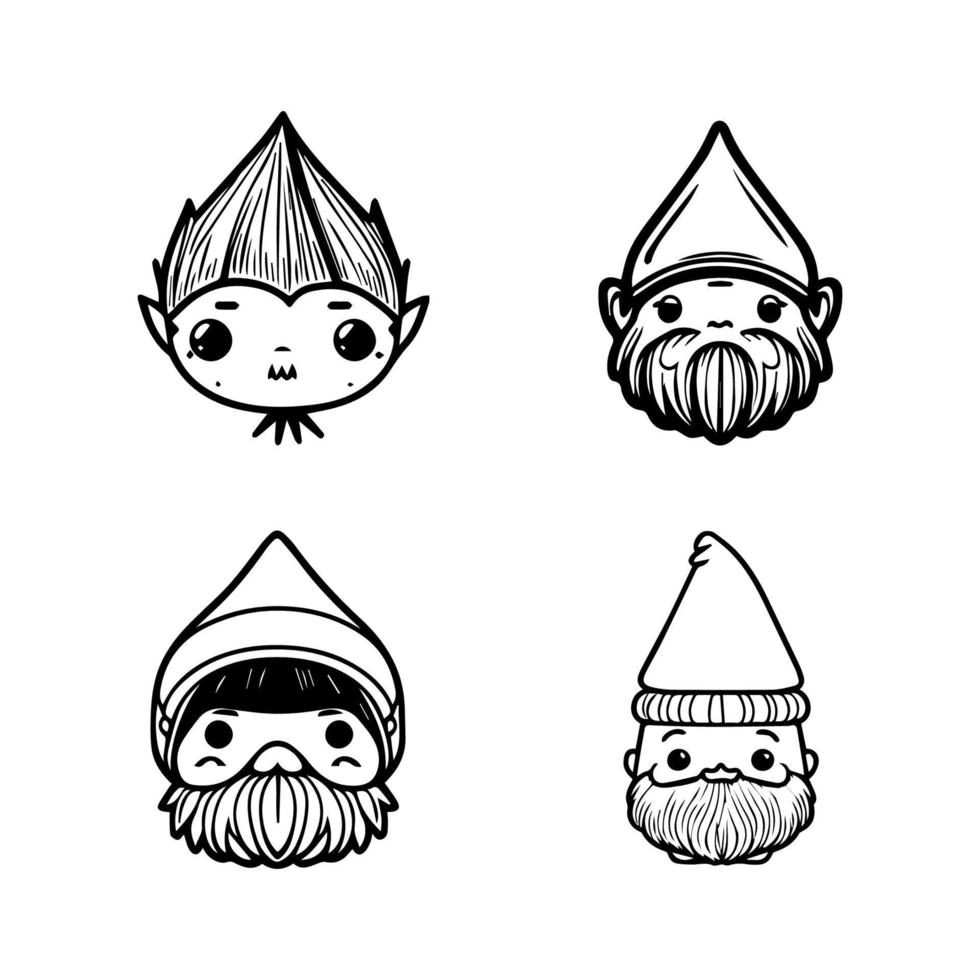 mignonne kawaii gnomes tête collection ensemble main tiré illustration vecteur