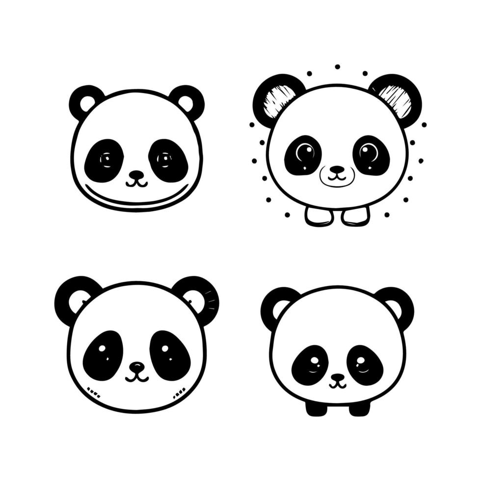 mignonne kawaii Panda tête logo collection ensemble main tiré illustration vecteur