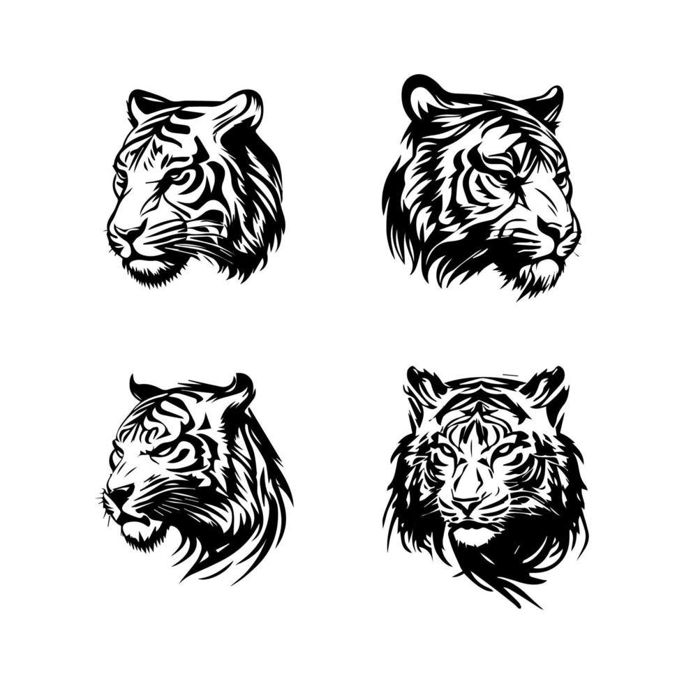 tigre logo silhouette collection ensemble main tiré illustration vecteur