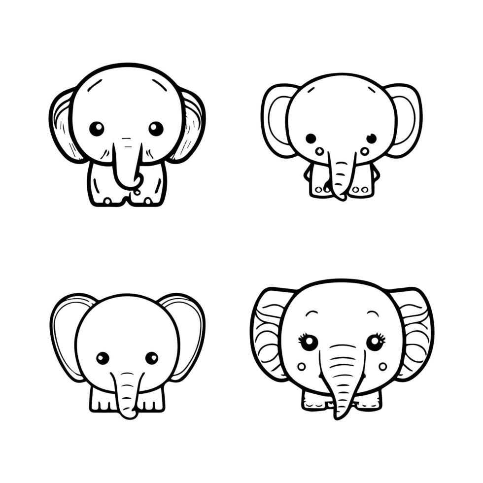 mignonne kawaii l'éléphant logo collection ensemble main tiré ligne art illustration vecteur