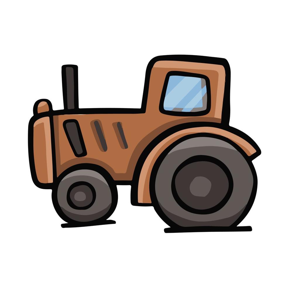 dessin animé ligne tracteur coloré Orange vecteur