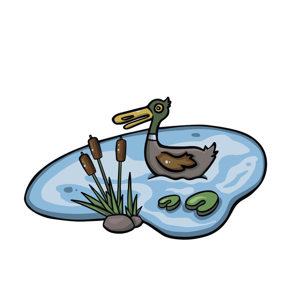 dessin animé coloré canard nager dans le étang ligne vecteur