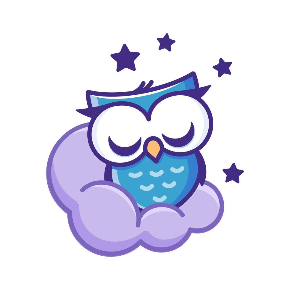 mignonne en train de dormir hibou sur une nuage. dessin animé dessiné à la main vecteur illustration. une bébé animal isolé sur une blanc Contexte