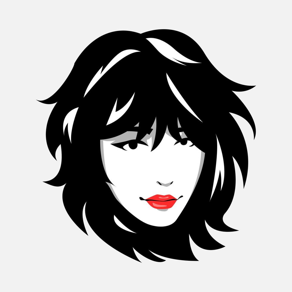 noir et blanc pop art visage portrait de une magnifique Jeune fille avec une désordonné court coiffure. monochrome. isolé blanc Contexte. vecteur illustration.