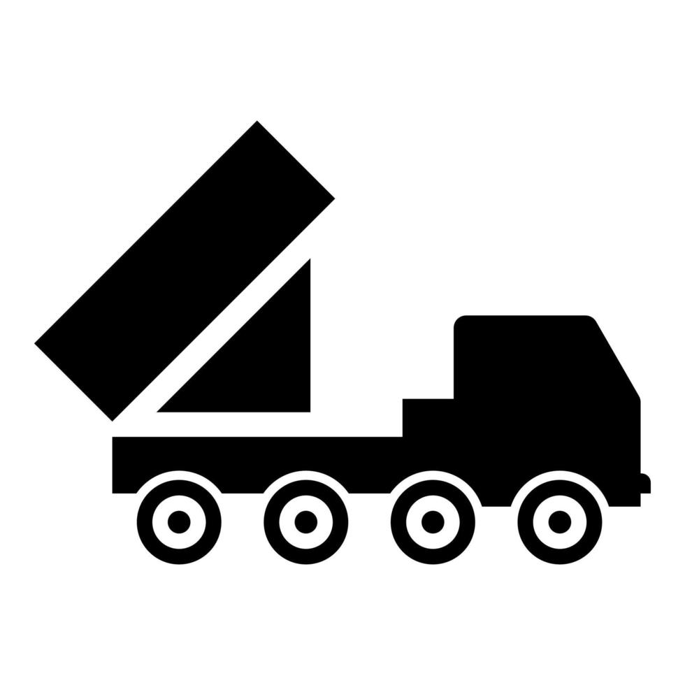 réactif système volée Feu salve artillerie américain plusieurs lancement sur à roues châssis haute mobilité armée militaire un camion air la défense anti avion icône noir Couleur vecteur illustration image plat