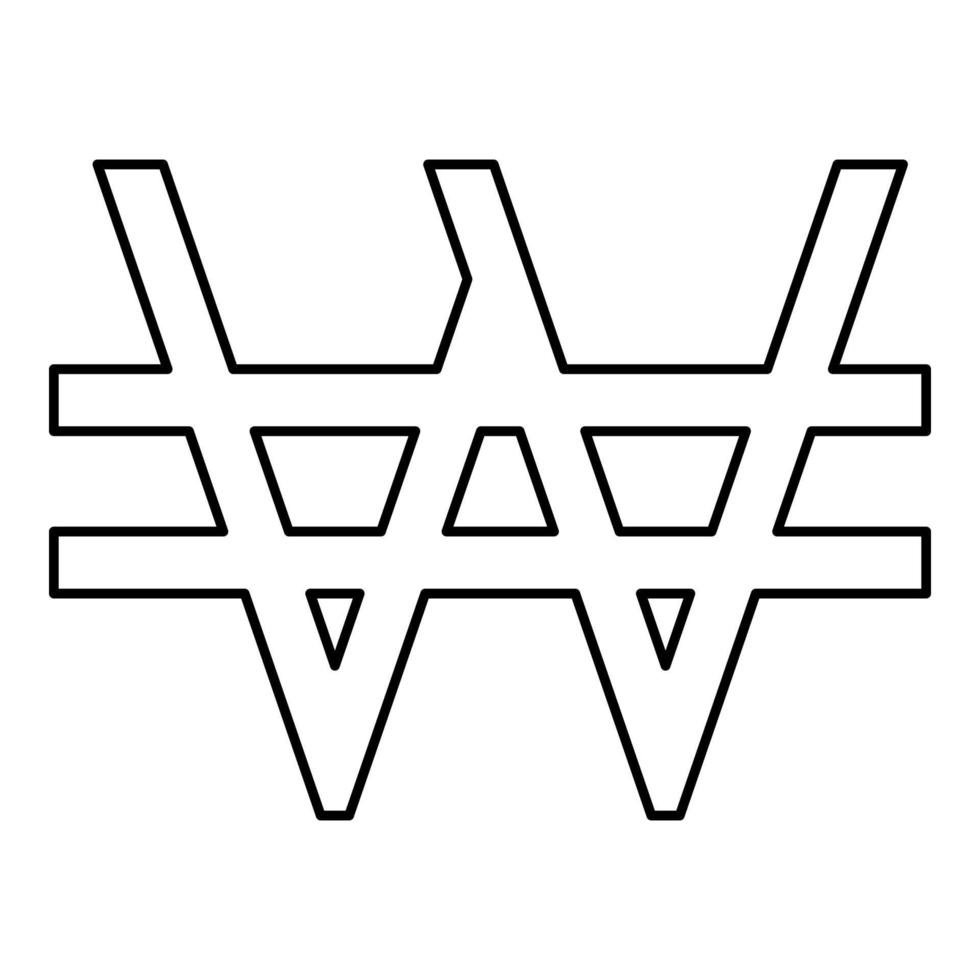 symbole a gagné Corée argent signe krw devise monétaire contour contour ligne icône noir Couleur vecteur illustration image mince plat style