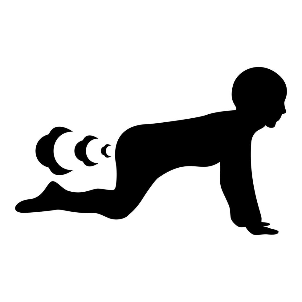 enfant enfant pets Pause vent péter ballonnements gaz nuage puanteur mal odeur flatulence icône noir Couleur vecteur illustration image plat style