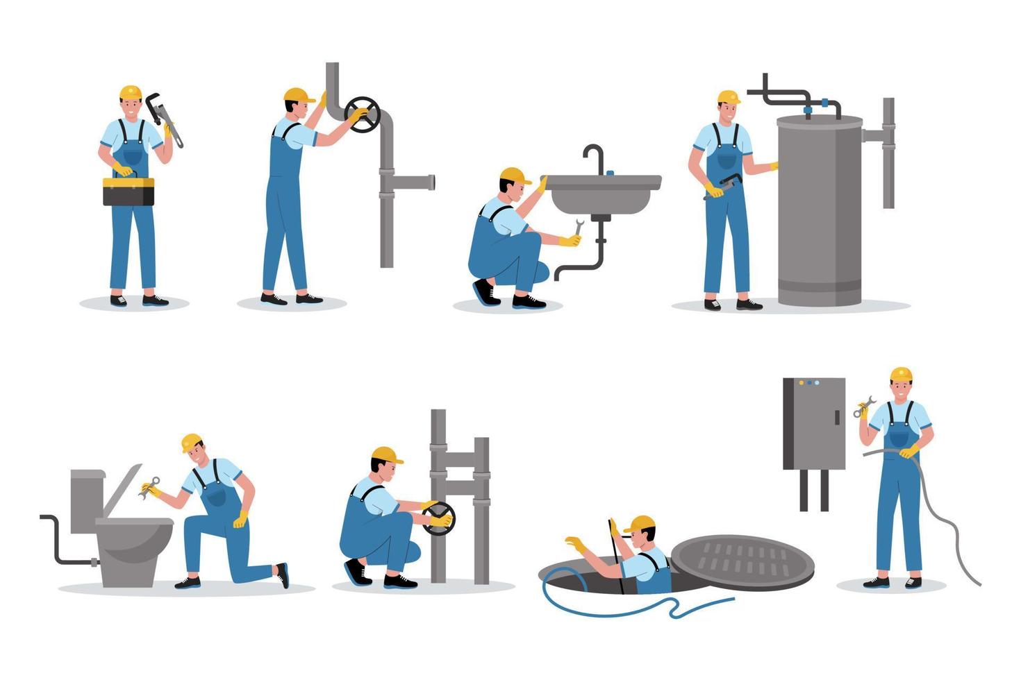 vecteur illustration ensemble de plombier ouvriers
