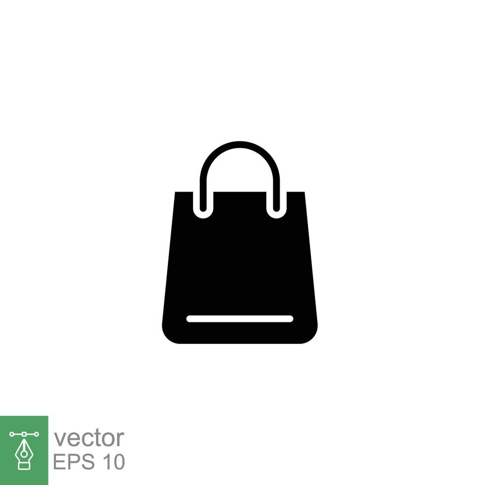 achats sac icône. Facile solide style. papier sac, boutique, cadeau, emballage, affaires concept. noir silhouette, glyphe symbole. vecteur illustration conception sur blanc Contexte. eps dix.