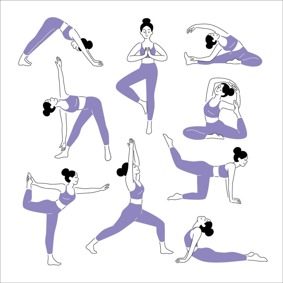 ensemble de postures de yoga vecteur