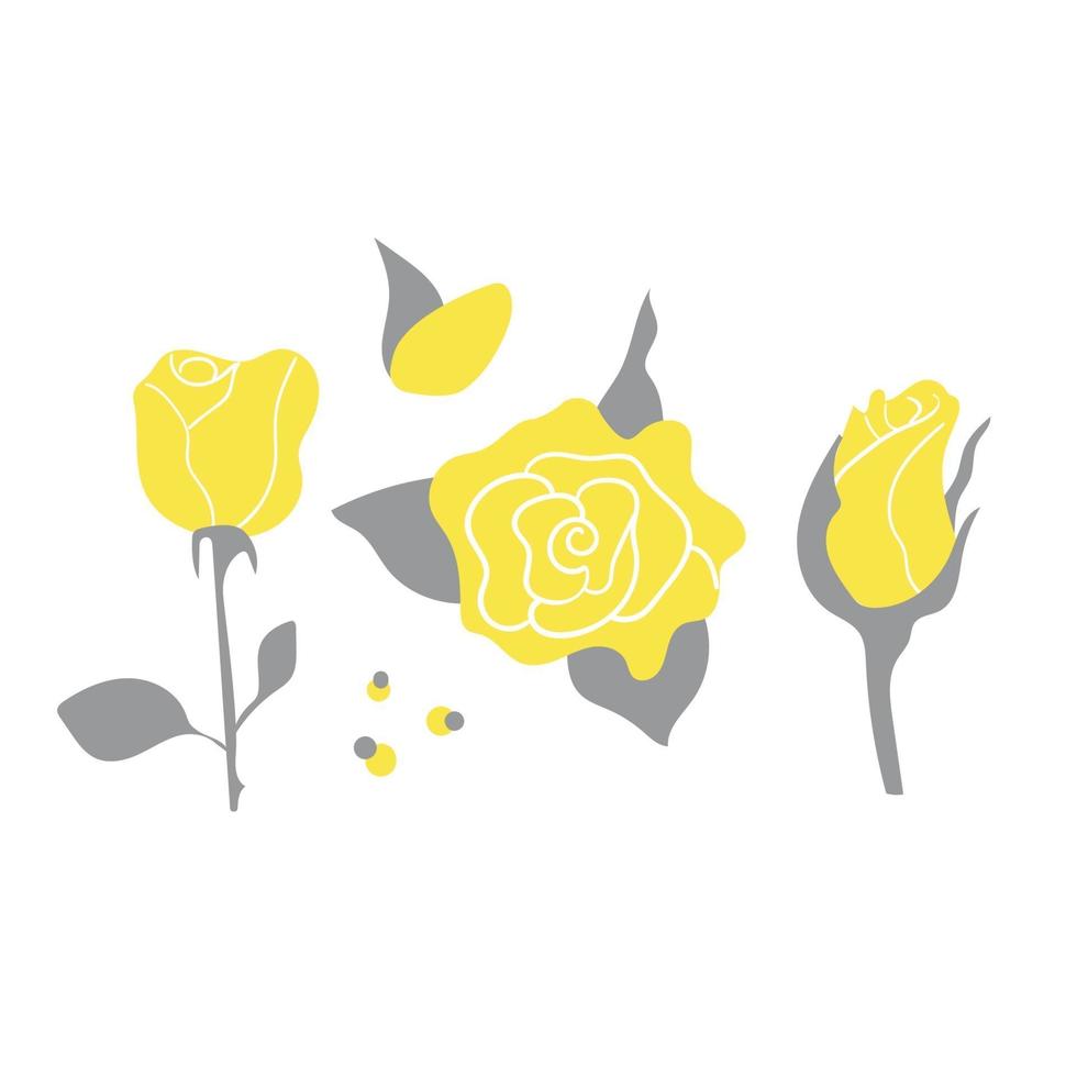 roses dessinées à la main. couleur grise et jaune de l'année 2021. illustration plat moderne. vecteur