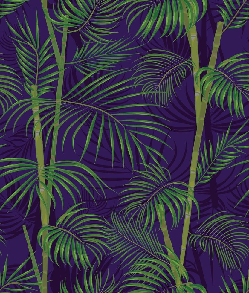 sans couture main tiré tropical modèle avec paume feuilles, jungle exotique feuille sur foncé Contexte vecteur