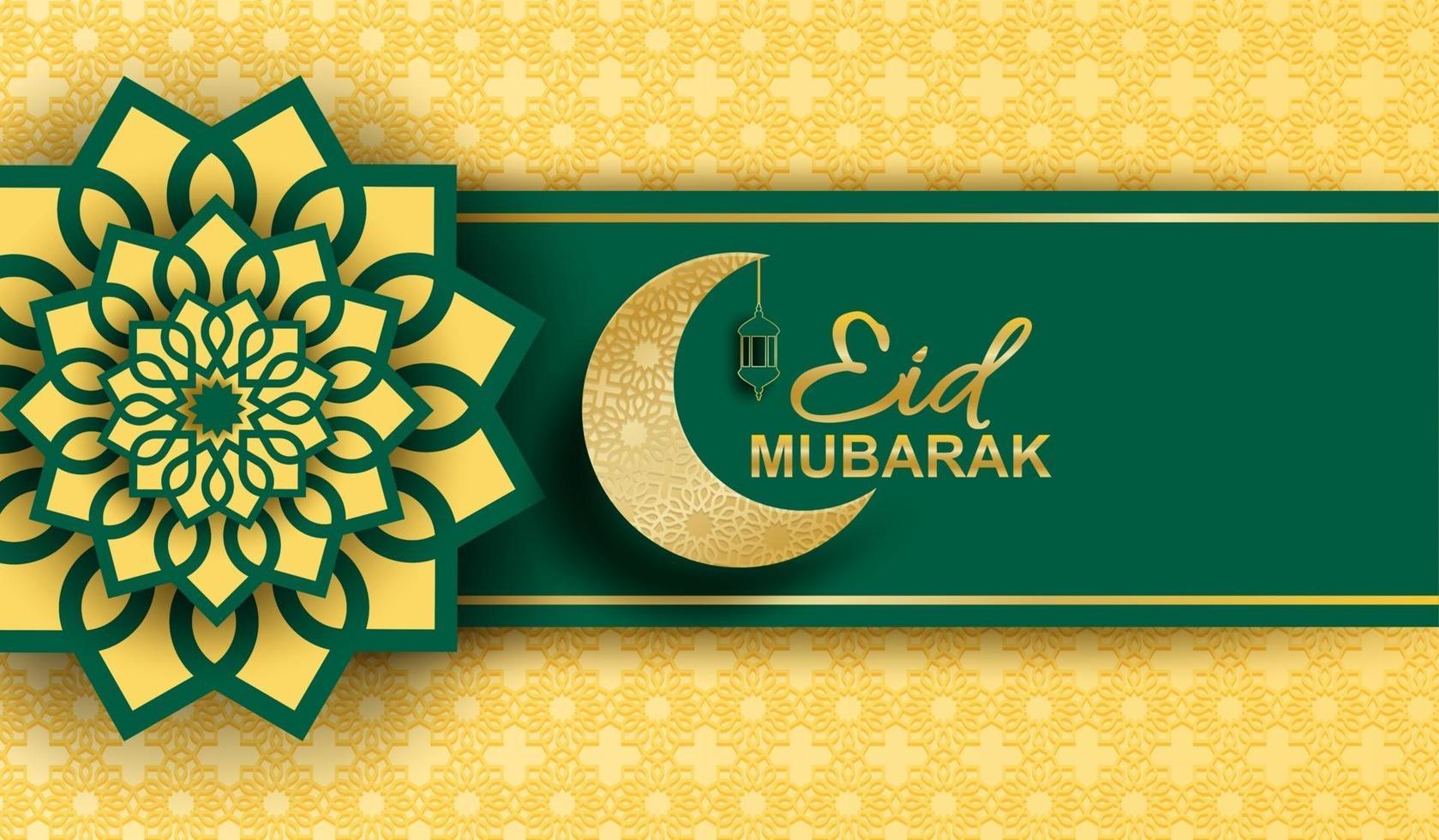 eid mubarak, fond de ramadan mubarak. conception avec lune, lanterne or sur fond doré. vecteur. vecteur