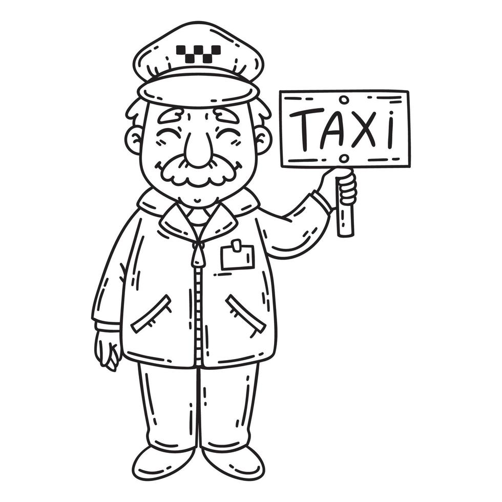 heureux chauffeur de taxi. coloriage. vecteur