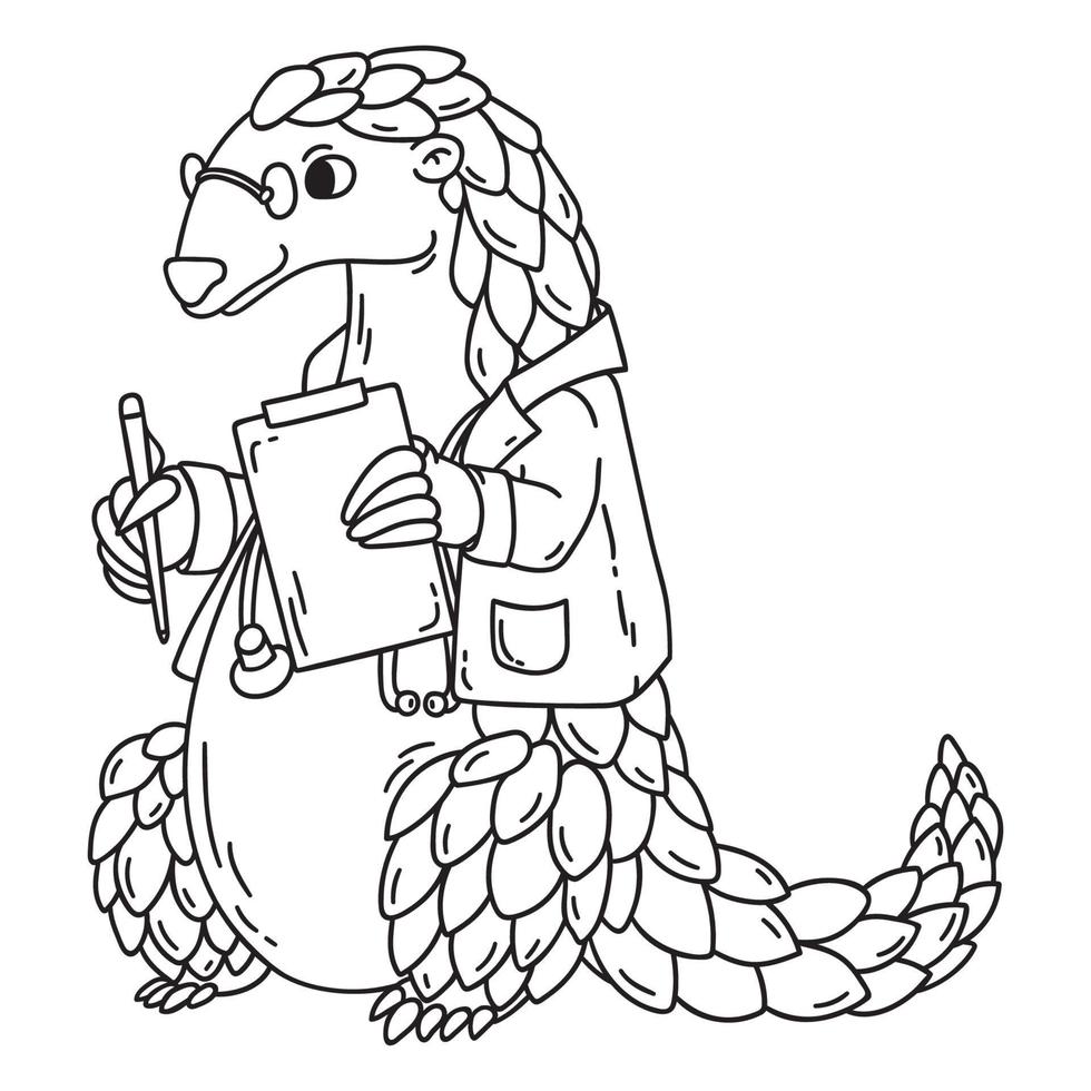 pangolin le docteur. livre de coloriage. vecteur