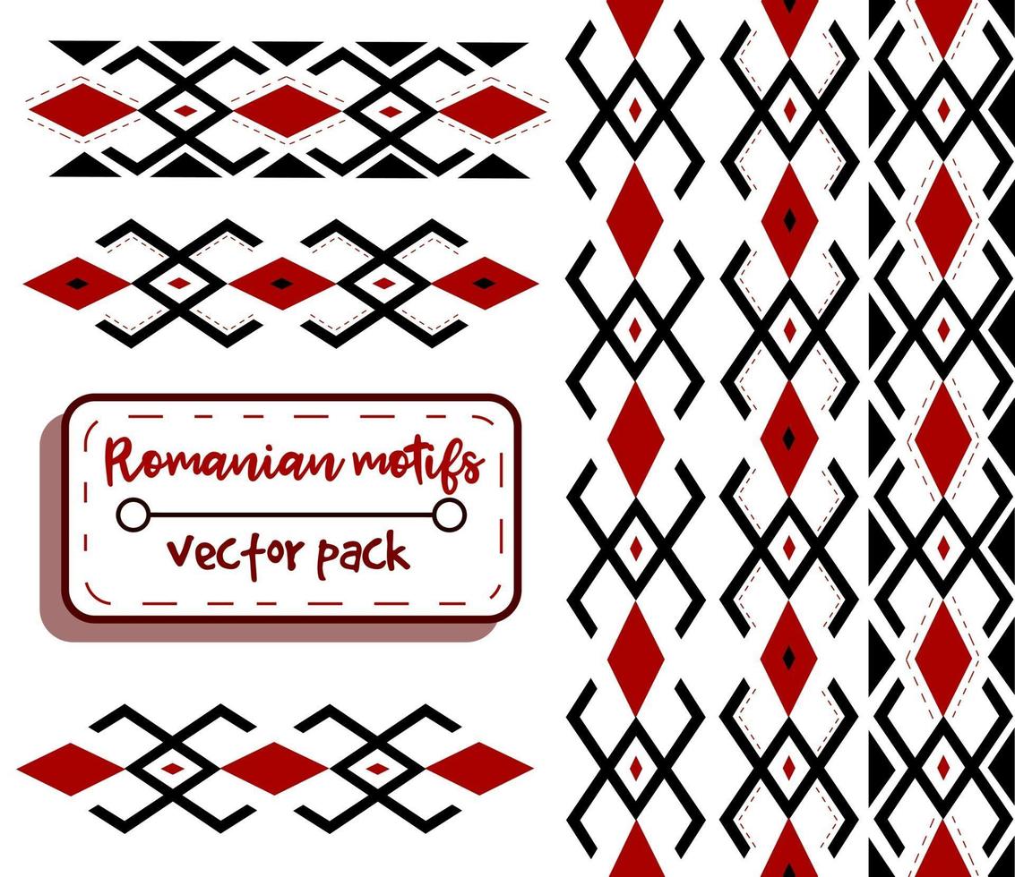 motifs traditionnels roumains rouges et noirs. art conceptuel de broderie et de couture de la mode moldave et d'Europe de l'Est. modèle sans couture avec des formes ethniques et folkloriques. vecteur