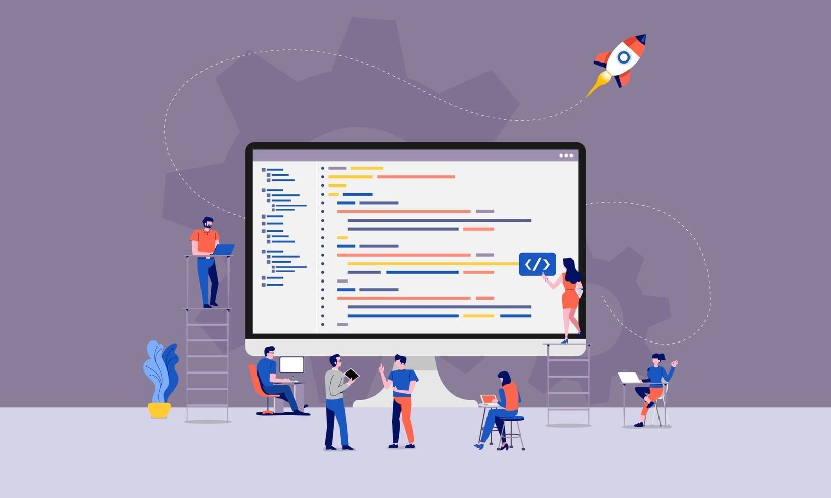 équipe de développeurs travaillant sur le code vecteur