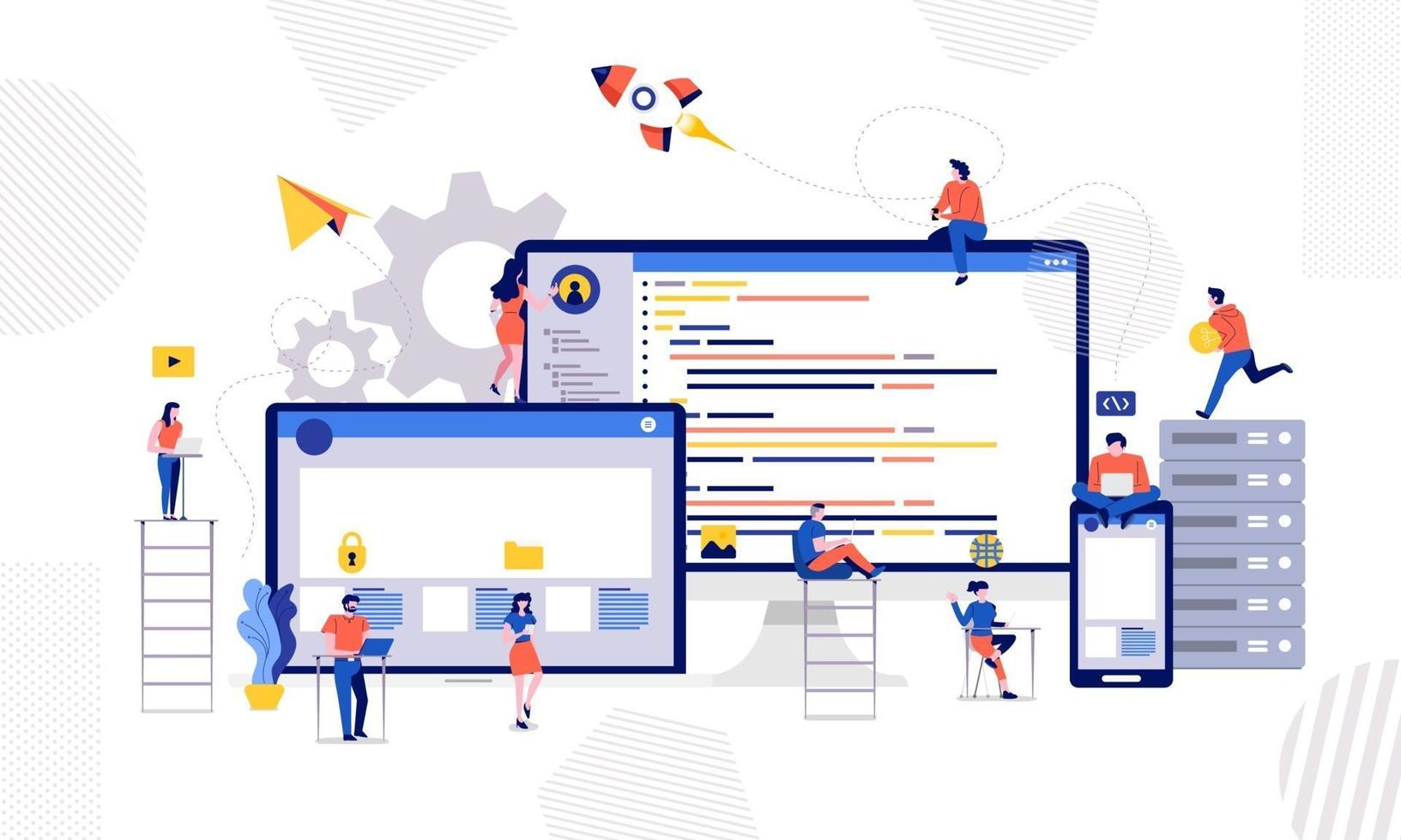 équipe de développeurs travaillant sur le code vecteur