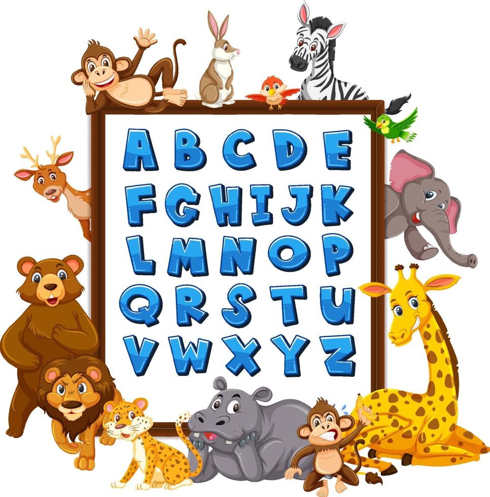 tableau alphabet az avec des animaux sauvages vecteur