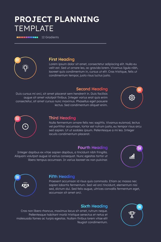 processus flux de travail 6 pas moderne conception modèle pour infographie vecteur