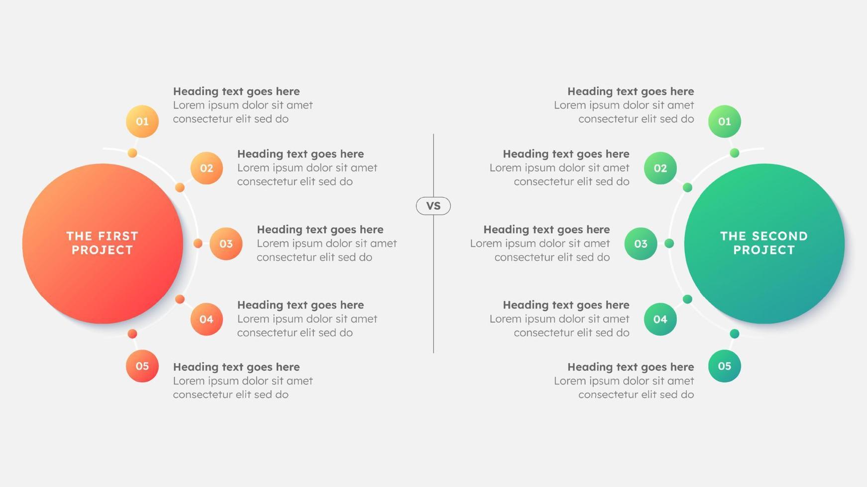 processus flux de travail Caractéristiques les options Comparaison graphique diagramme cercles infographie conception modèle vecteur