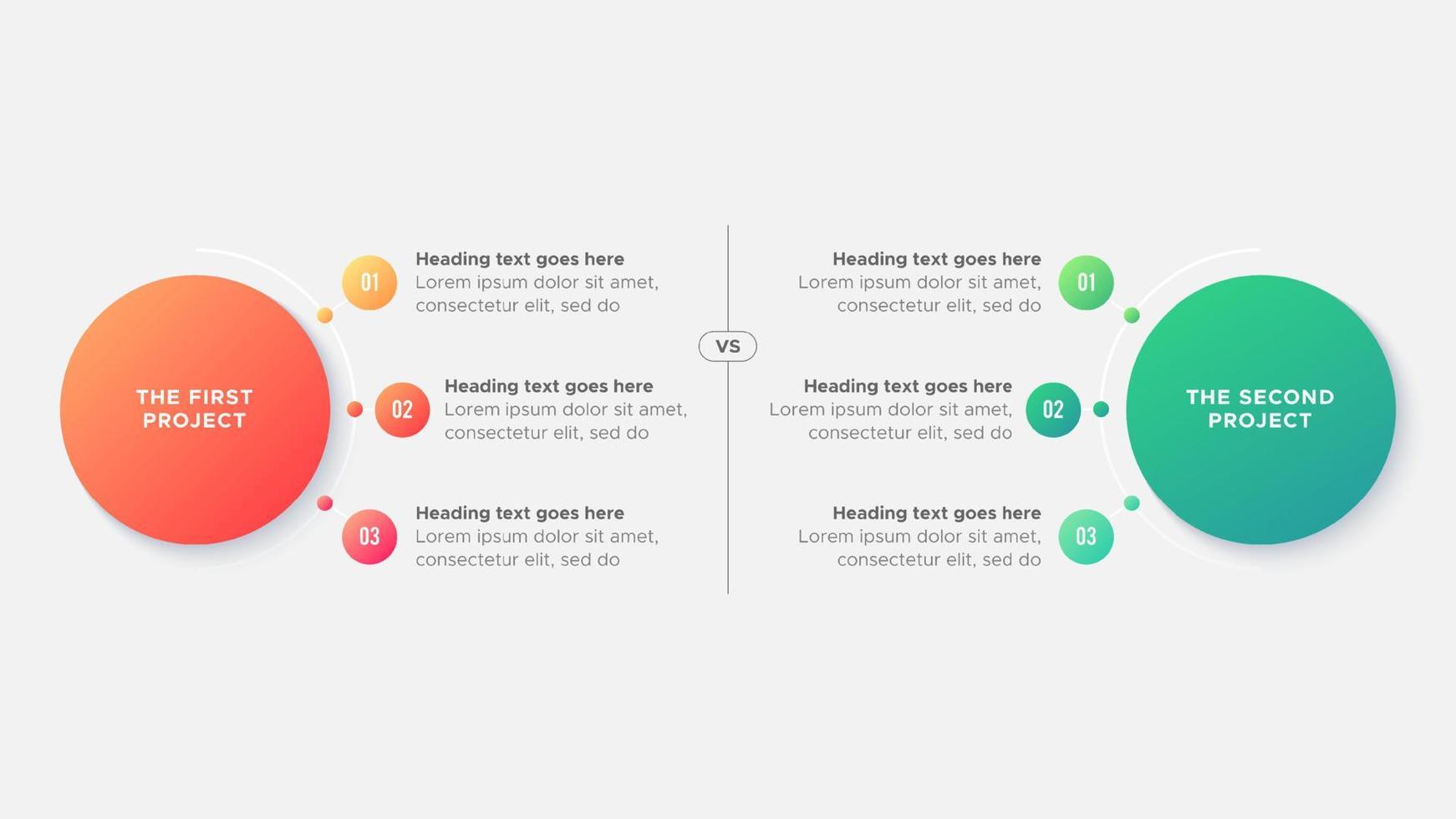 processus flux de travail Caractéristiques les options Comparaison graphique diagramme cercles infographie conception modèle vecteur