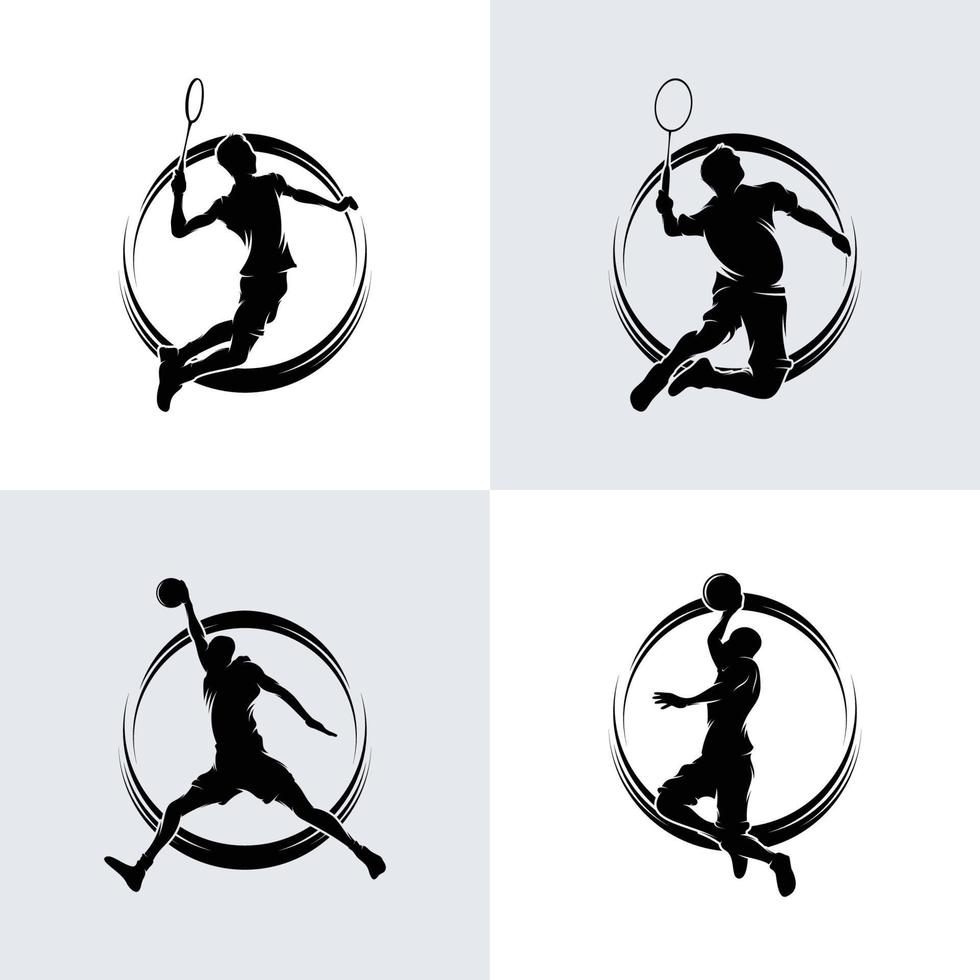 modèle de conception de logo de joueur de badminton vecteur